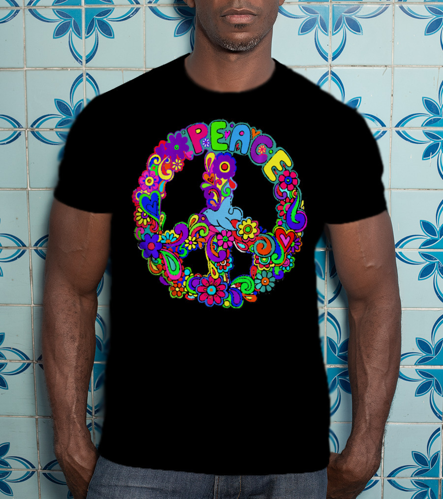 Diva Duds Colorful Floral Peace Sign T-Shirt