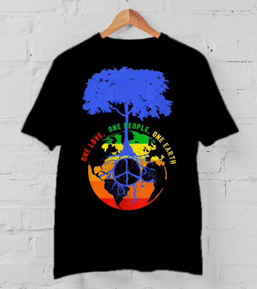 One Love One People One Earth Peace Tree Earth Day T-Shirt