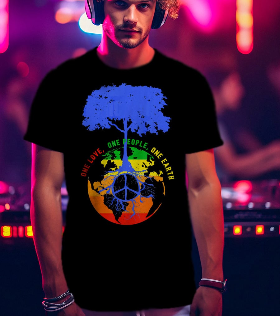 One Love One People One Earth Peace Tree Earth Day T-Shirt