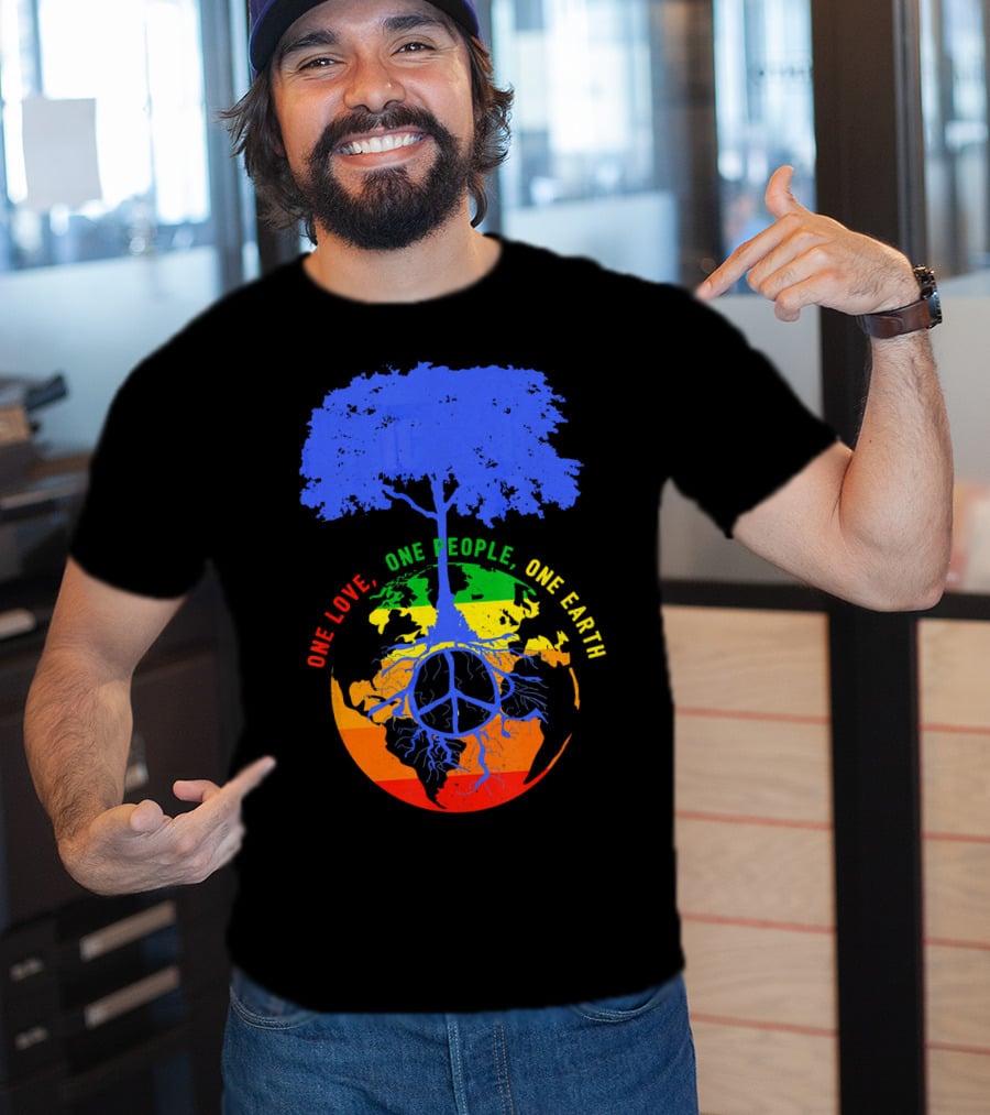 One Love One People One Earth Peace Tree Earth Day T-Shirt