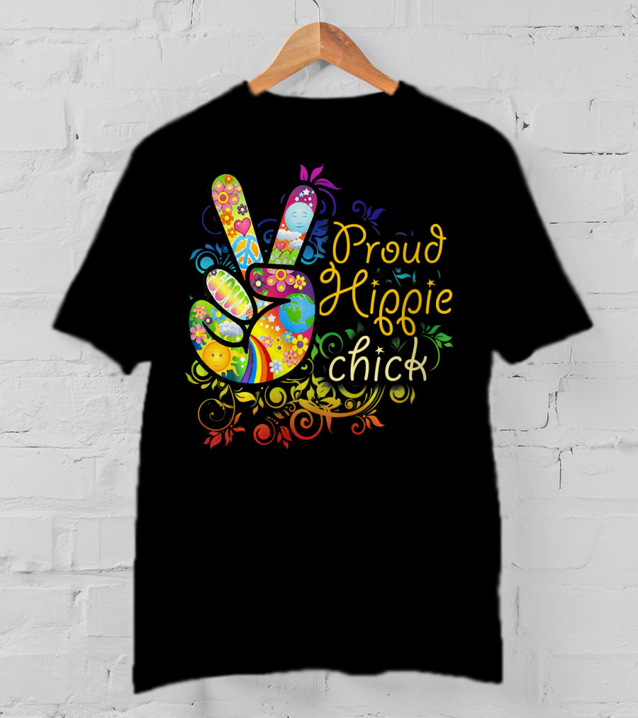 Proud Hippie Chick Peace Sign With Colorful Floral T-Shirt
