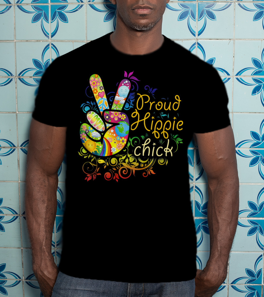 Proud Hippie Chick Peace Sign With Colorful Floral T-Shirt