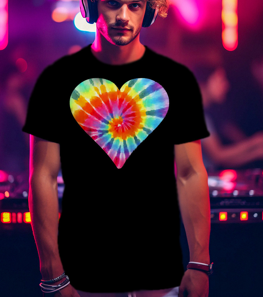 Tie Dye Hippie Heart Peace Spiral Rainbow Heart T-Shirt