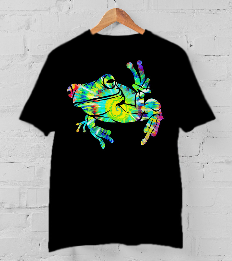 Cool Tie Dye Peace Frog Psychedelic Vibes T-Shirt