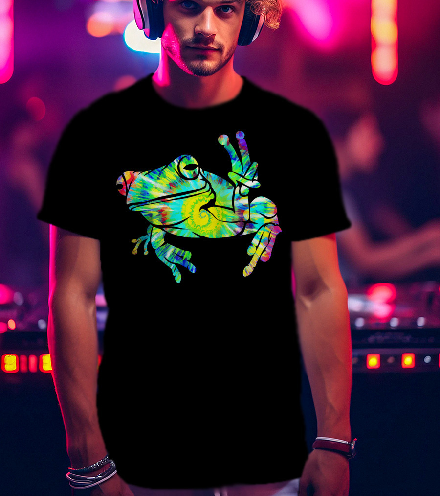 Cool Tie Dye Peace Frog Psychedelic Vibes T-Shirt