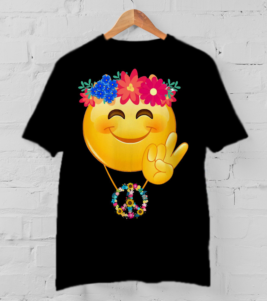 Hippie Flower Power Crown Smiley Peace Sign Necklace T-Shirt