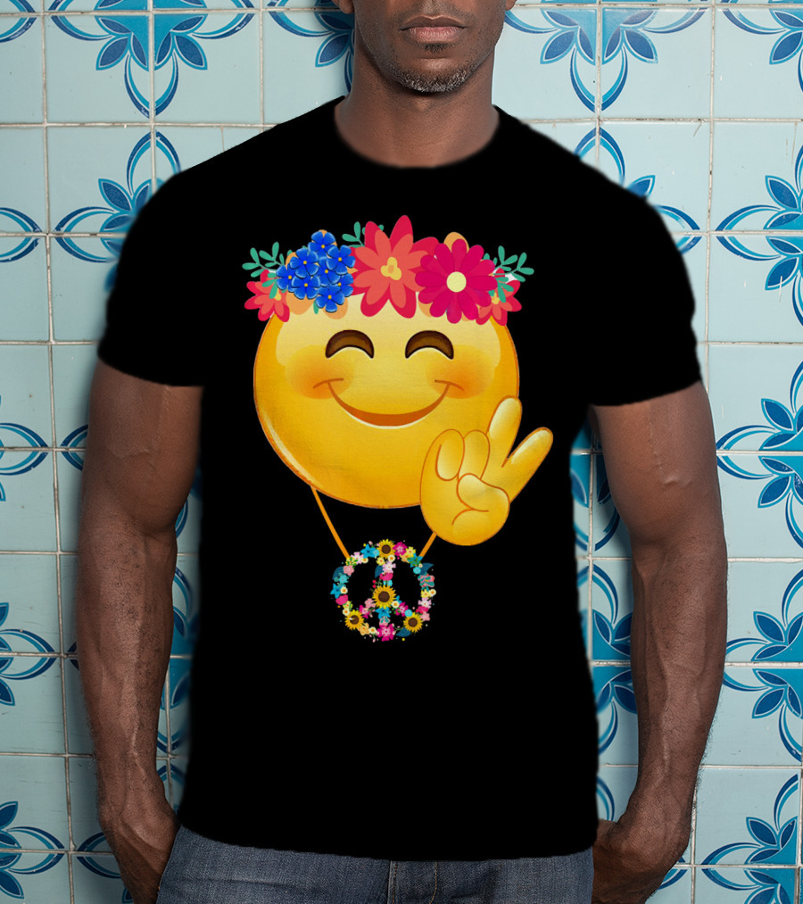 Hippie Flower Power Crown Smiley Peace Sign Necklace T-Shirt