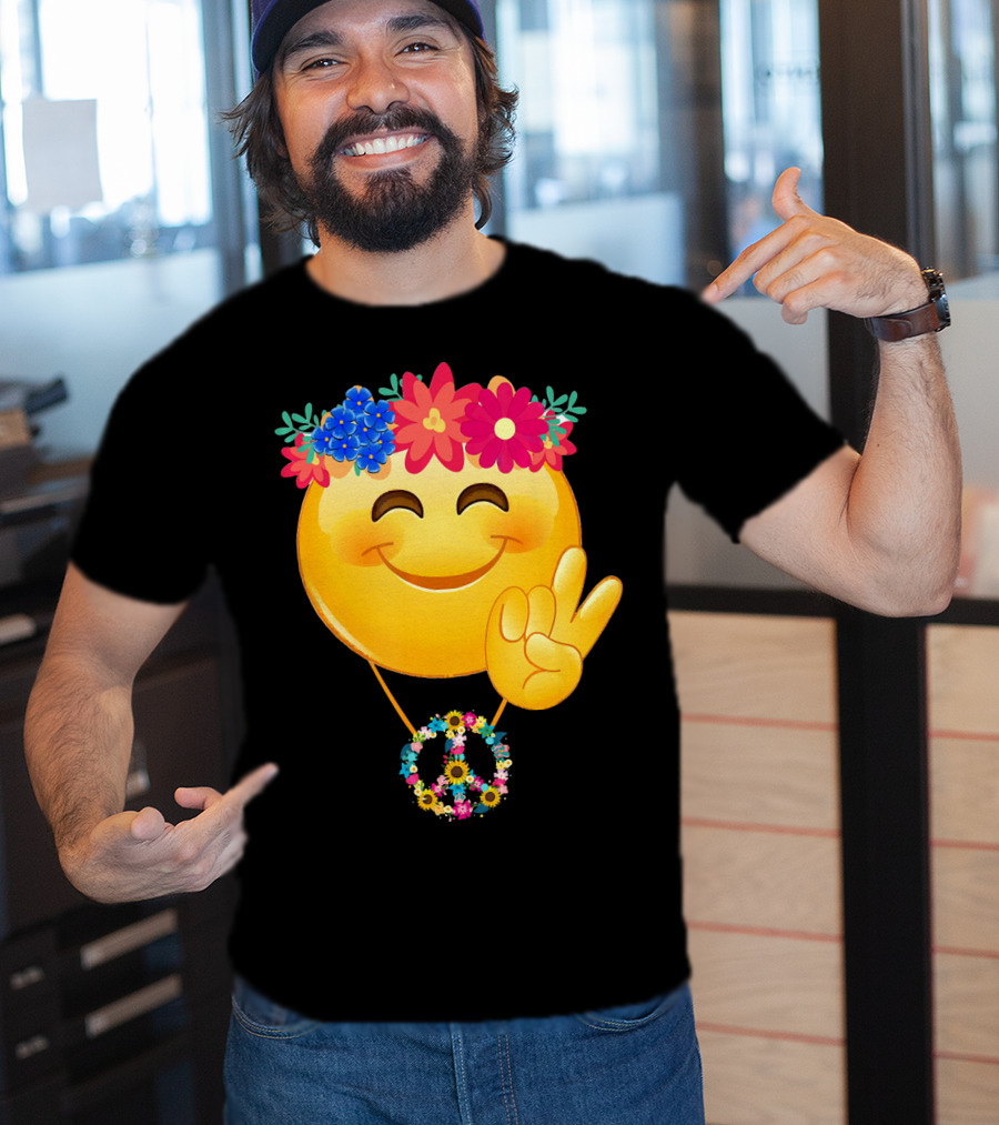 Hippie Flower Power Crown Smiley Peace Sign Necklace T-Shirt