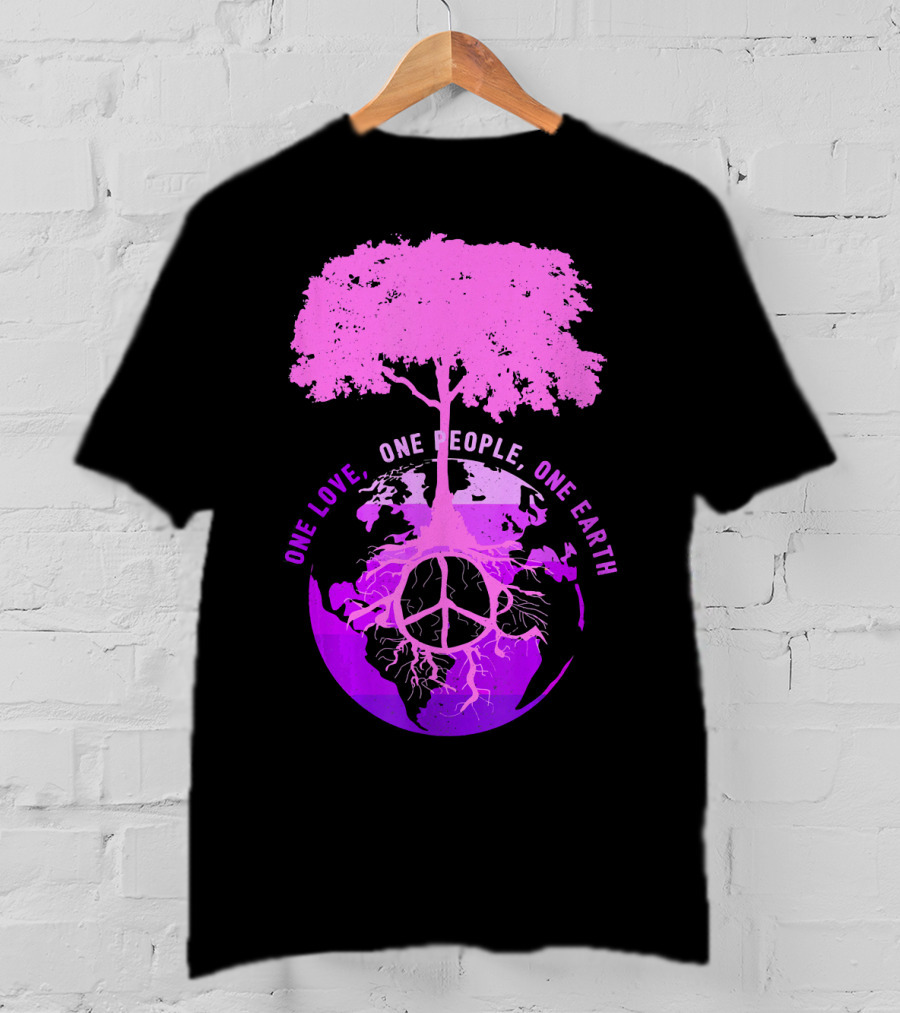 One Love One People One Earth Peace Sign Tree Earth Day T-Shirt