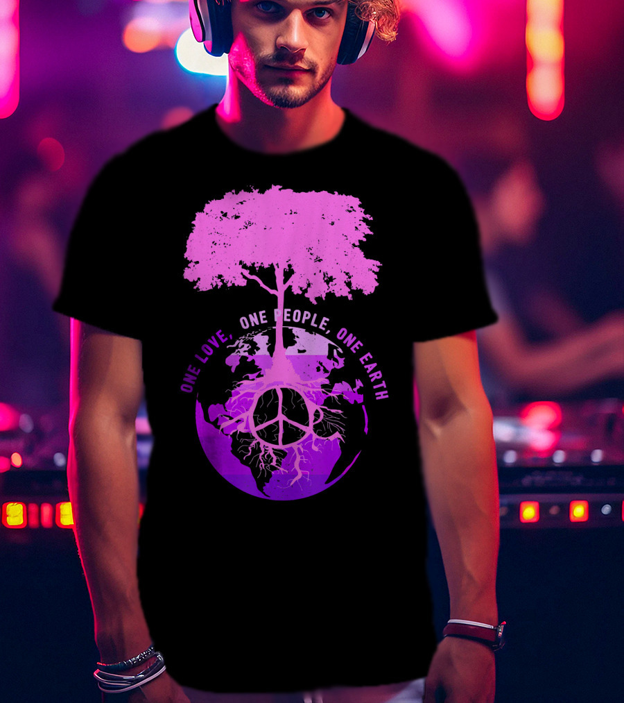 One Love One People One Earth Peace Sign Tree Earth Day T-Shirt