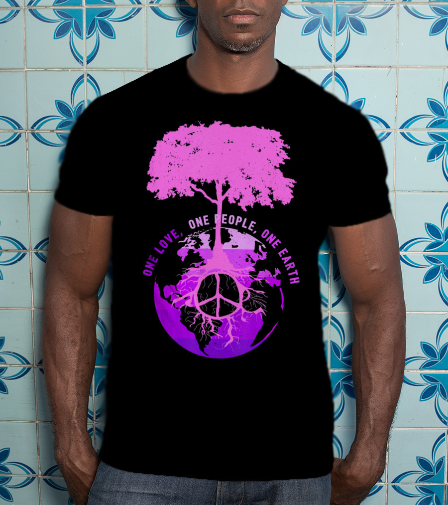 One Love One People One Earth Peace Sign Tree Earth Day T-Shirt