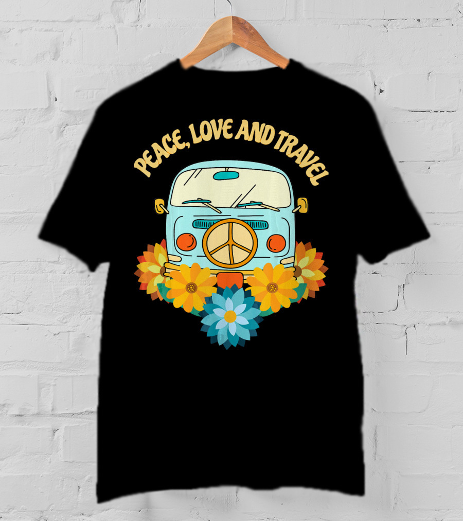 Peace Love And Travel Retro Hippie Van With Flowers T-Shirt