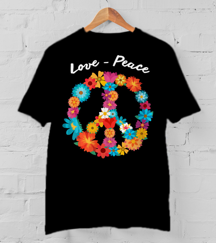 Retro Hippie Flower Power Peace Love 60s 70s Costume Tie T-Shirt