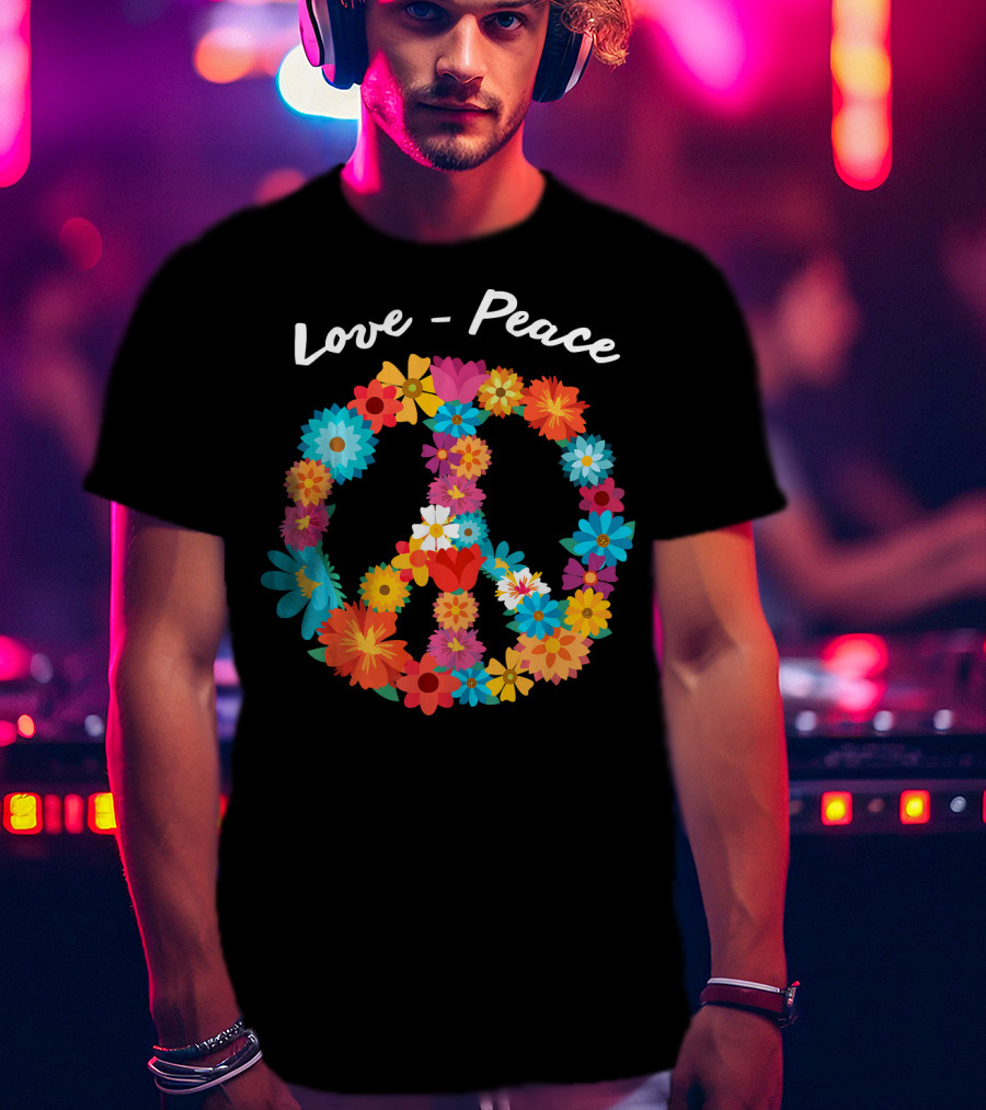 Retro Hippie Flower Power Peace Love 60s 70s Costume Tie T-Shirt