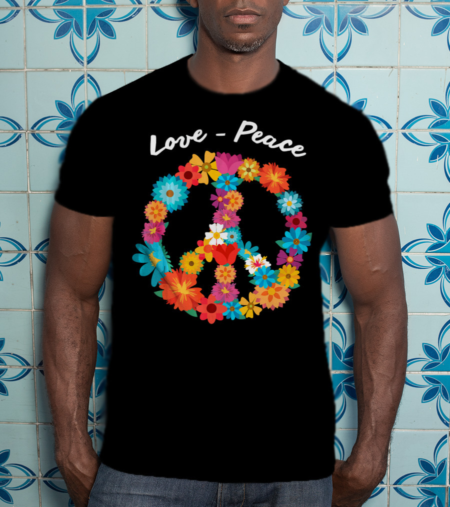Retro Hippie Flower Power Peace Love 60s 70s Costume Tie T-Shirt
