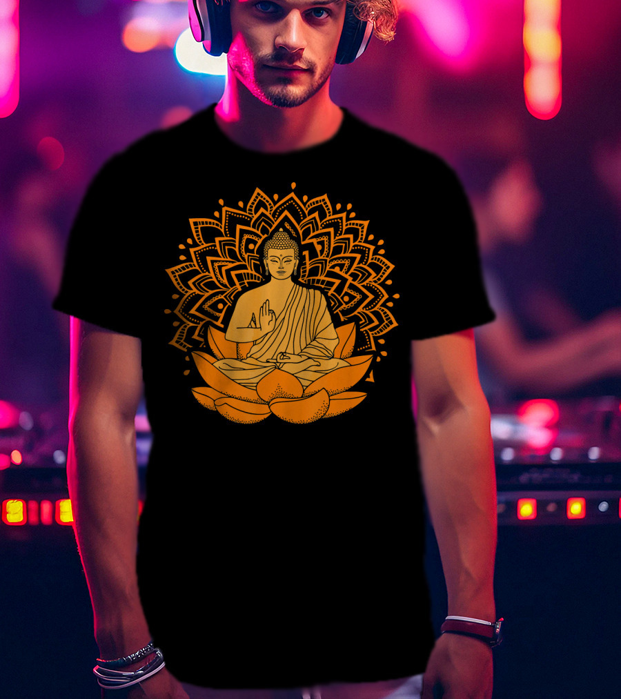Inner Peace Buddha On Lotus Mandala Relax And Let It Go T-Shirt