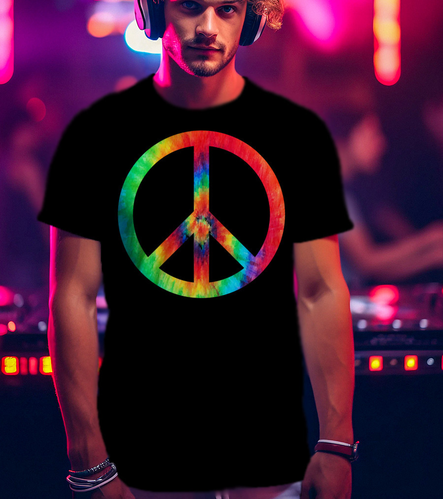70s Hippie Tie Dye Peace Symbol Men T-Shirt