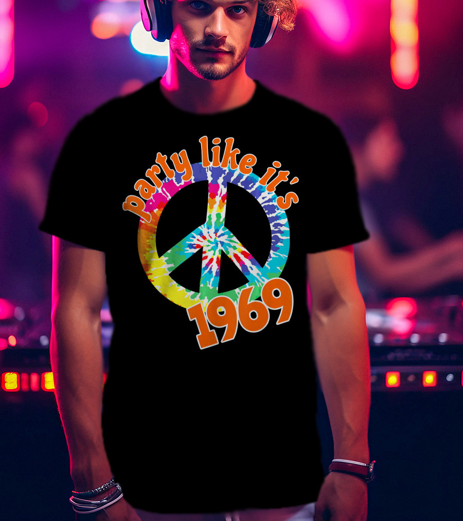 Party Like It's 1969 Tie-Dye Peace Symbol Vintage T-Shirt