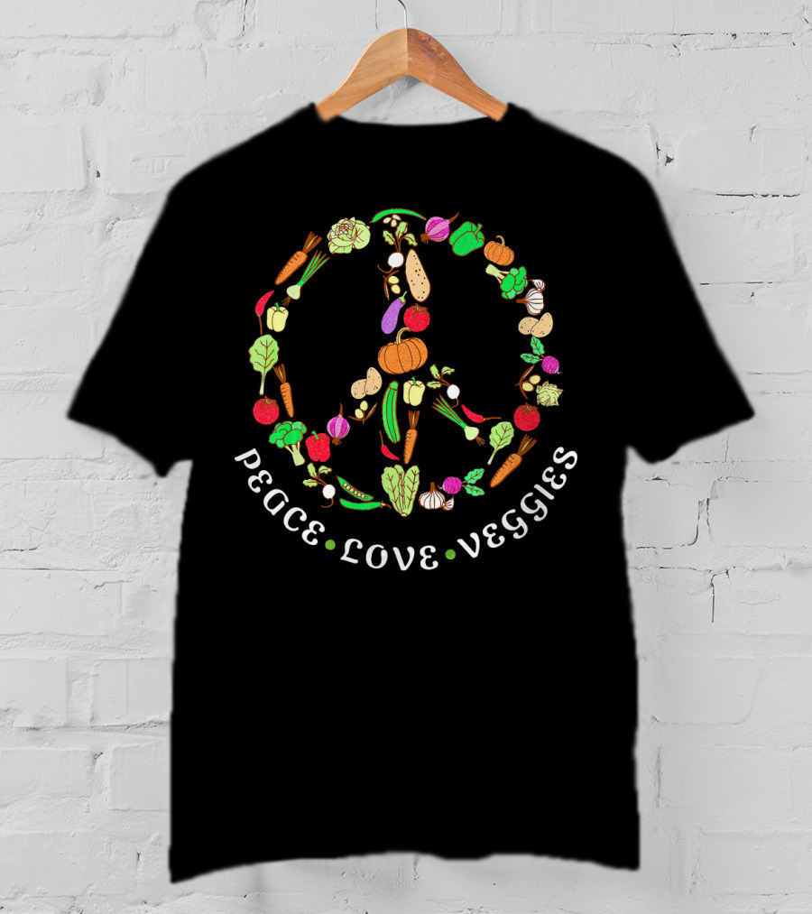 Peace Love Veggies Vegetable Art Cute Vega T-Shirt