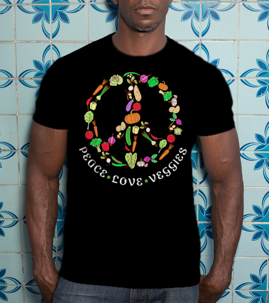 Peace Love Veggies Vegetable Art Cute Vega T-Shirt