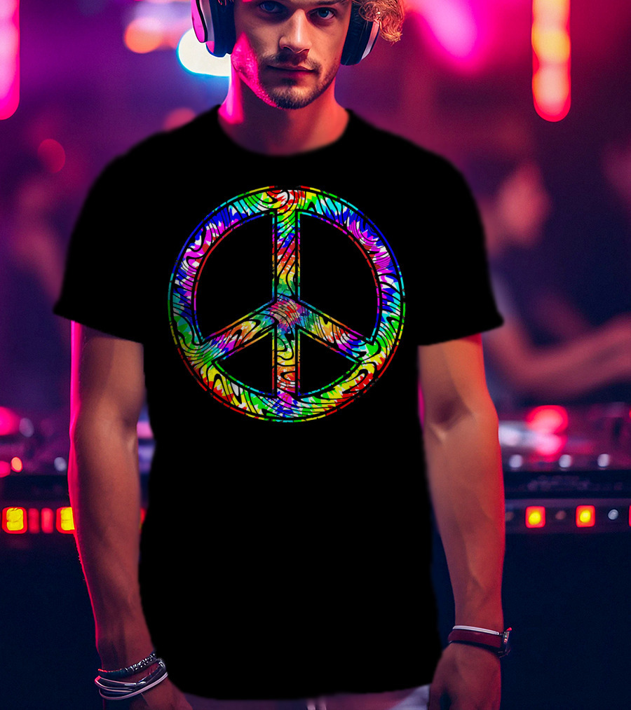 Peace Sign Tie Dye 60s 70s Hippie Rainbow Retro T-Shirt