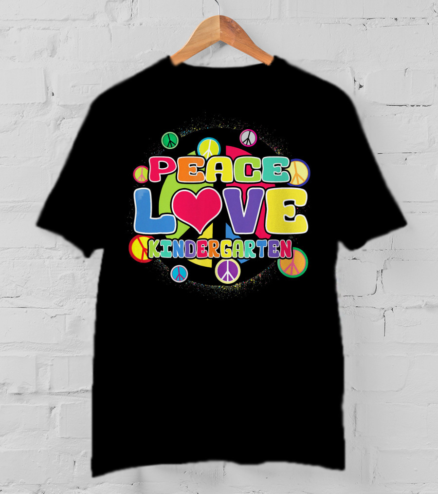 Peace Love Kindergarten Back To School Colorful Peace Signs T-Shirt