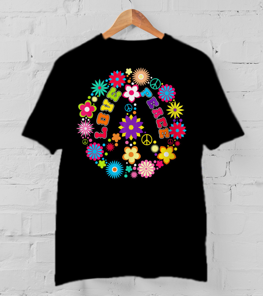 Peace Love Sign Hippie Flowers 60s 70s Groovy Floral Vibes T-Shirt