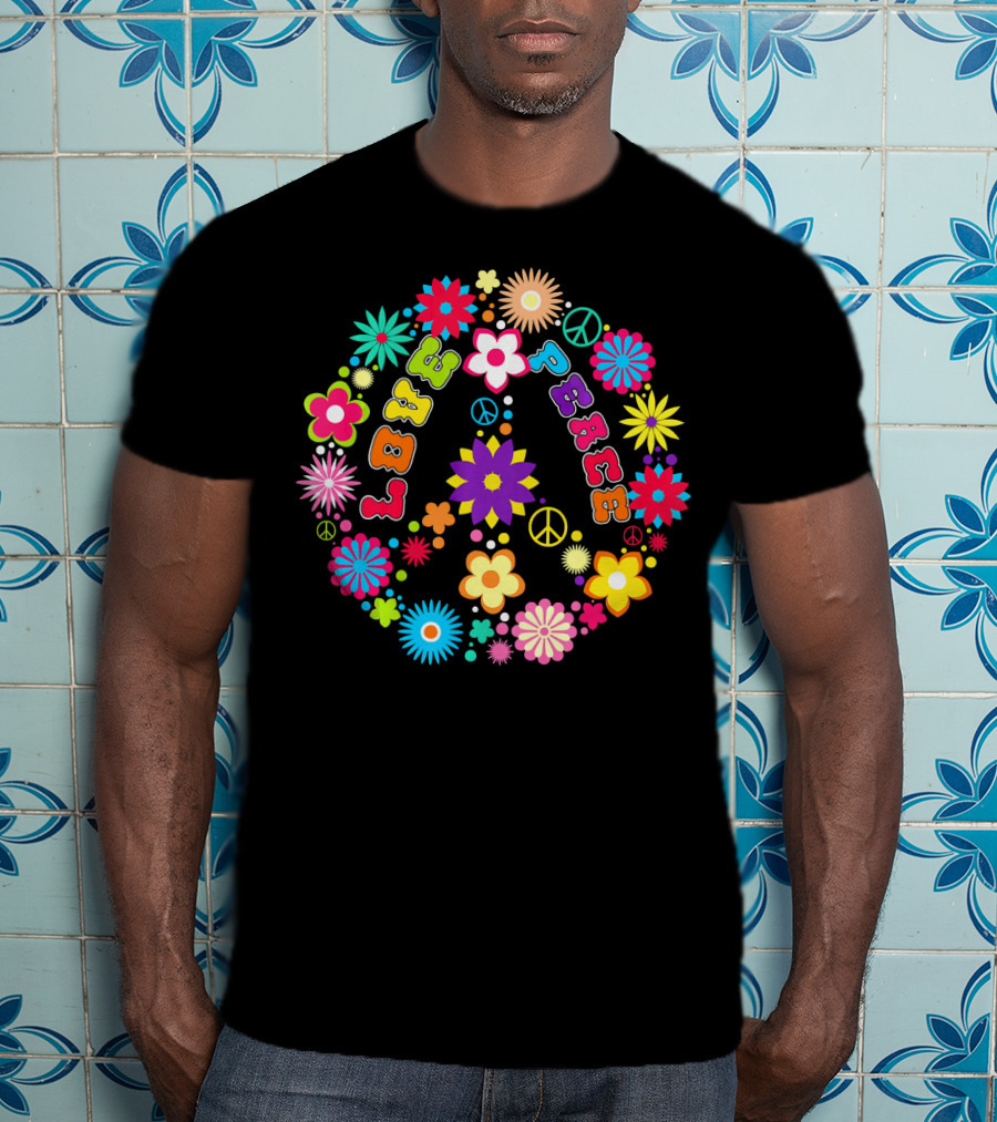 Peace Love Sign Hippie Flowers 60s 70s Groovy Floral Vibes T-Shirt