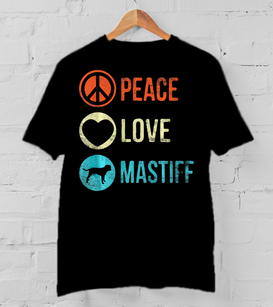Peace Love Mastiff Dog Lover Pet Iconic Symbols T-Shirt