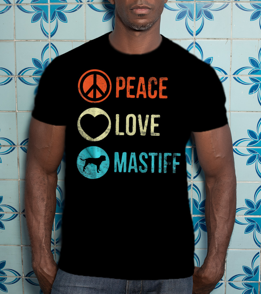 Peace Love Mastiff Dog Lover Pet Iconic Symbols T-Shirt