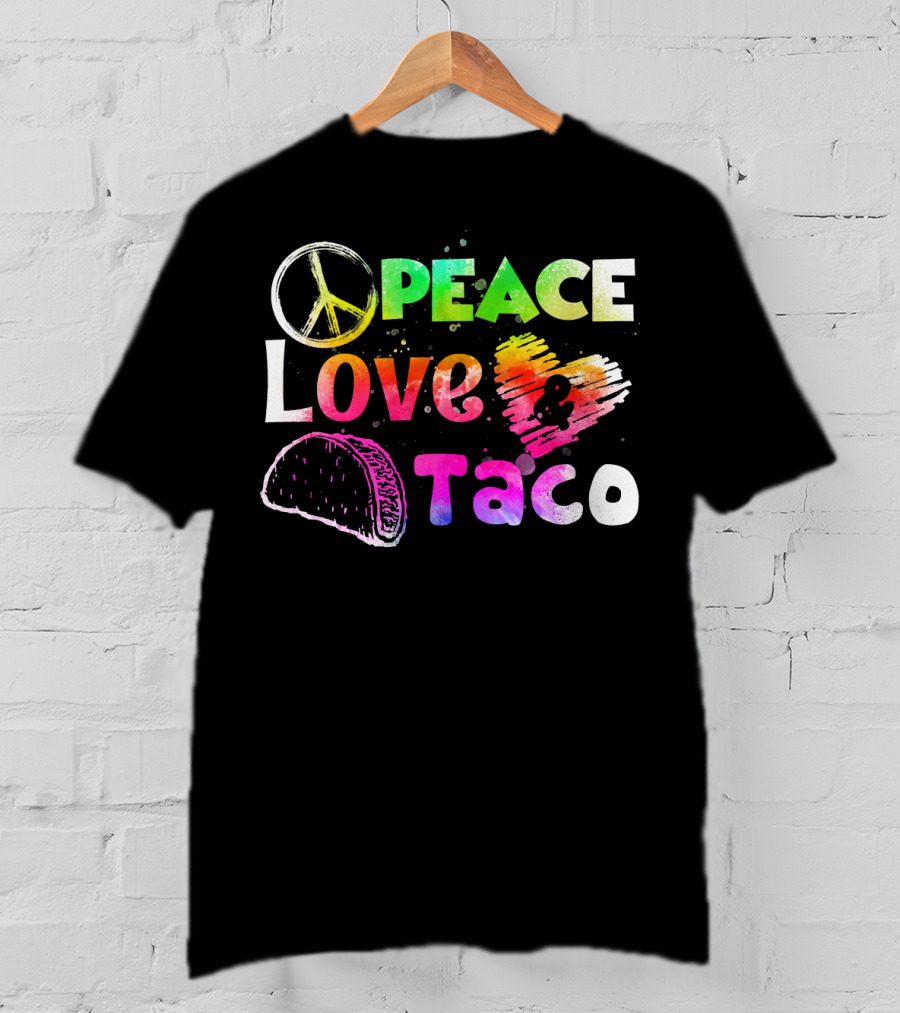 PEACE LOVE TACO Funny Cinco De Mayo Colorful T-Shirt