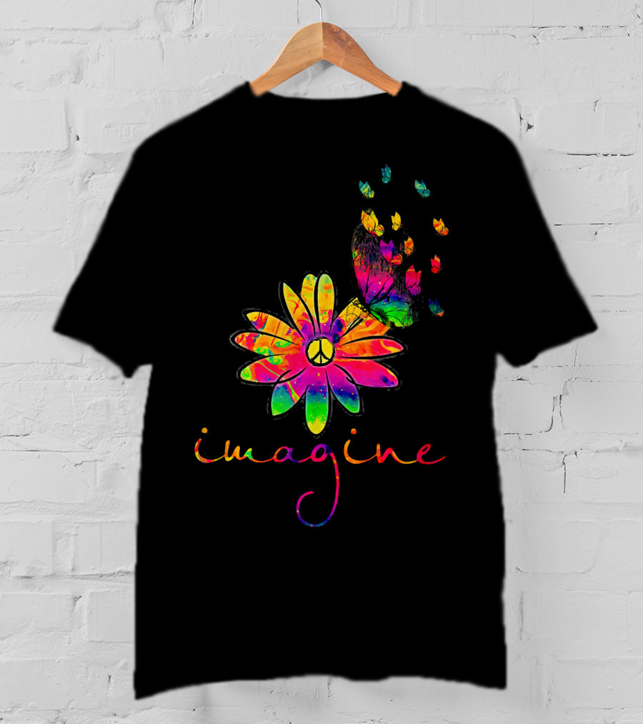 Imagine Butterfly Peace Flower T-Shirt