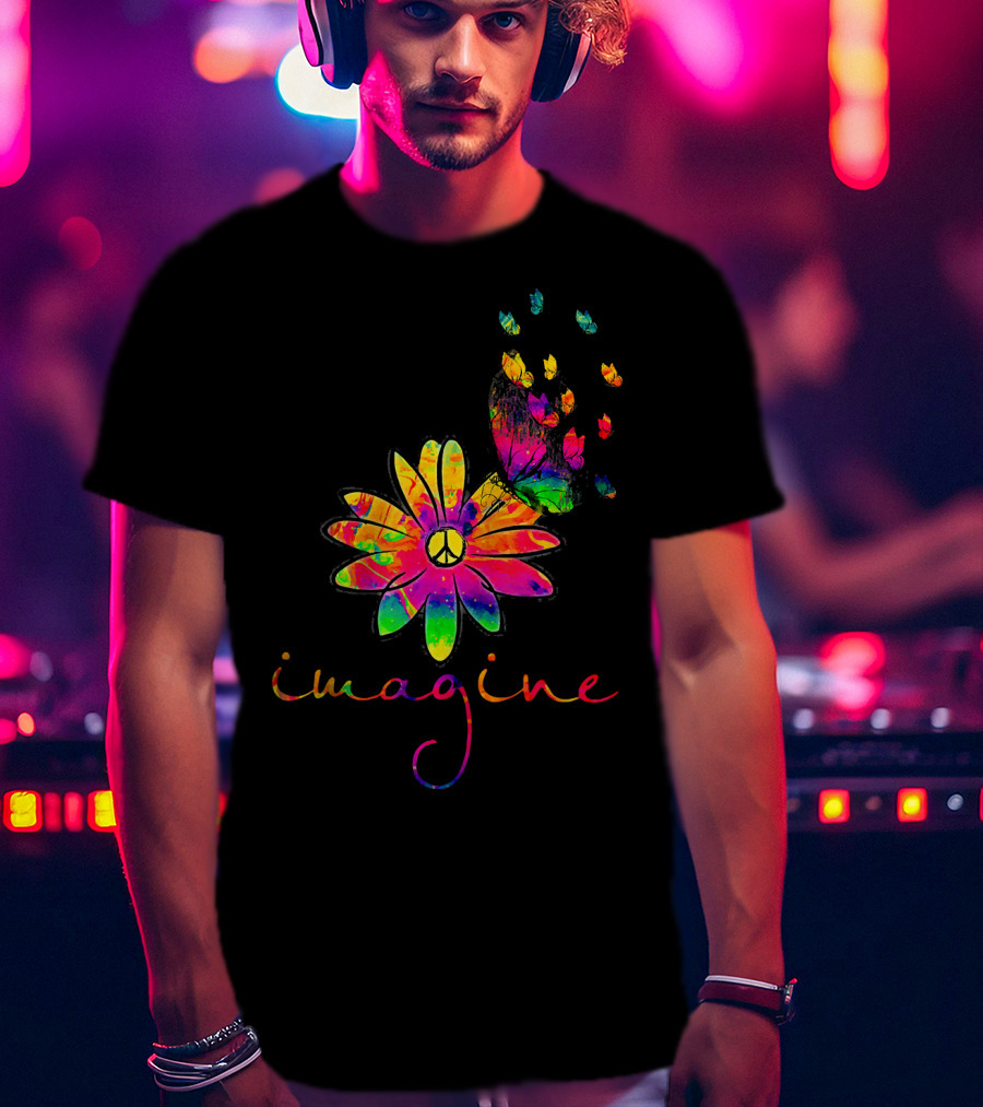 Imagine Butterfly Peace Flower T-Shirt