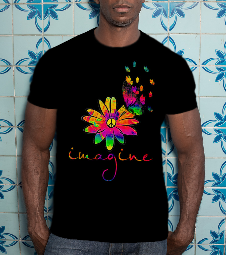 Imagine Butterfly Peace Flower T-Shirt