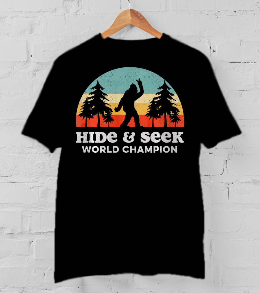 Hide And Seek World Champion Bigfoot Retro Forest T-Shirt