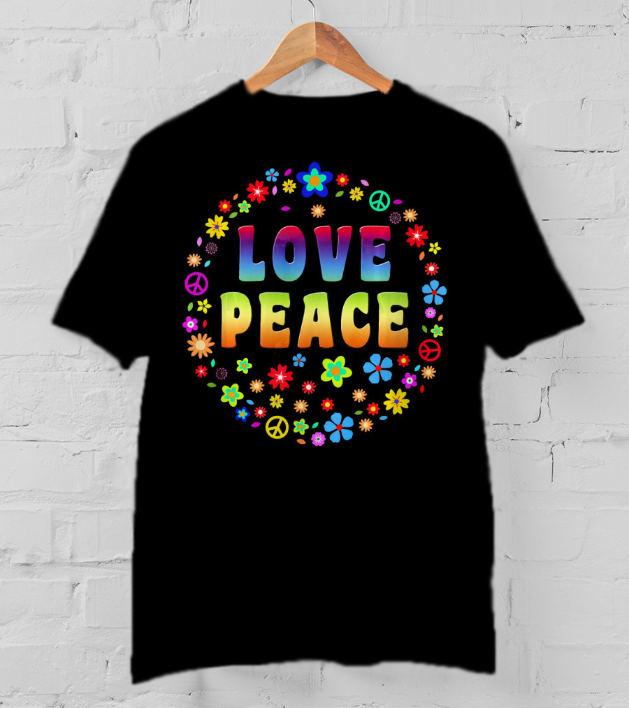 Love Peace 70s Hippie Cost Flowers Peace Signs T-Shirt