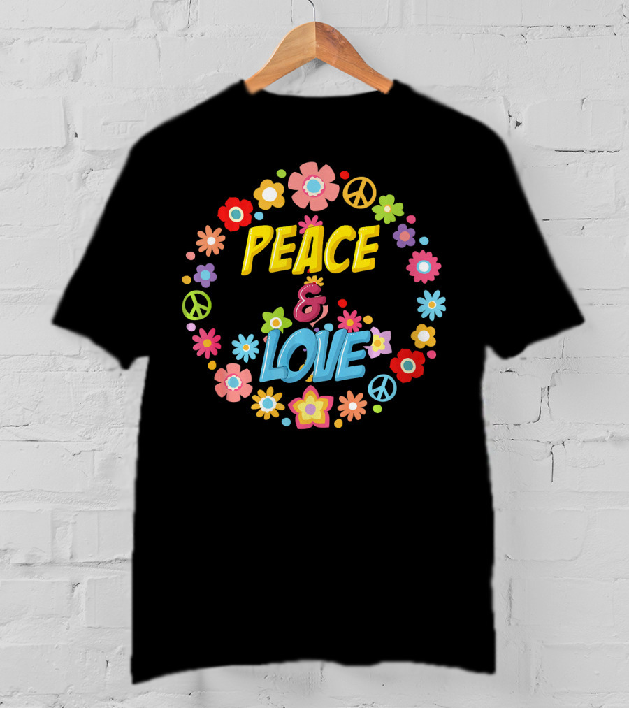 PEACE And LOVE Flower Circle Peace Sign 60s 70s Tie Dye T-Shirt