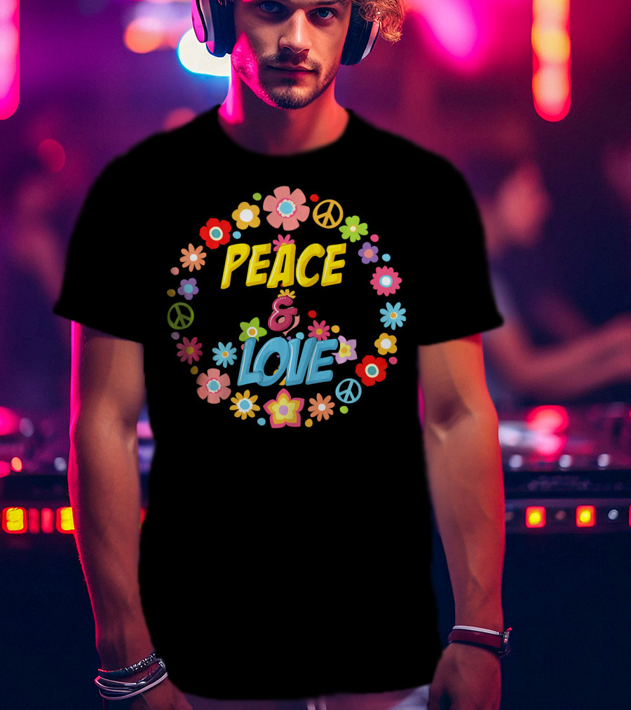 PEACE And LOVE Flower Circle Peace Sign 60s 70s Tie Dye T-Shirt