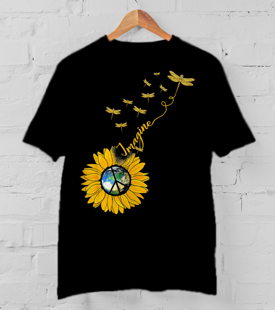 Imagine Peace Earth Sunflower Dragonflies T-Shirt