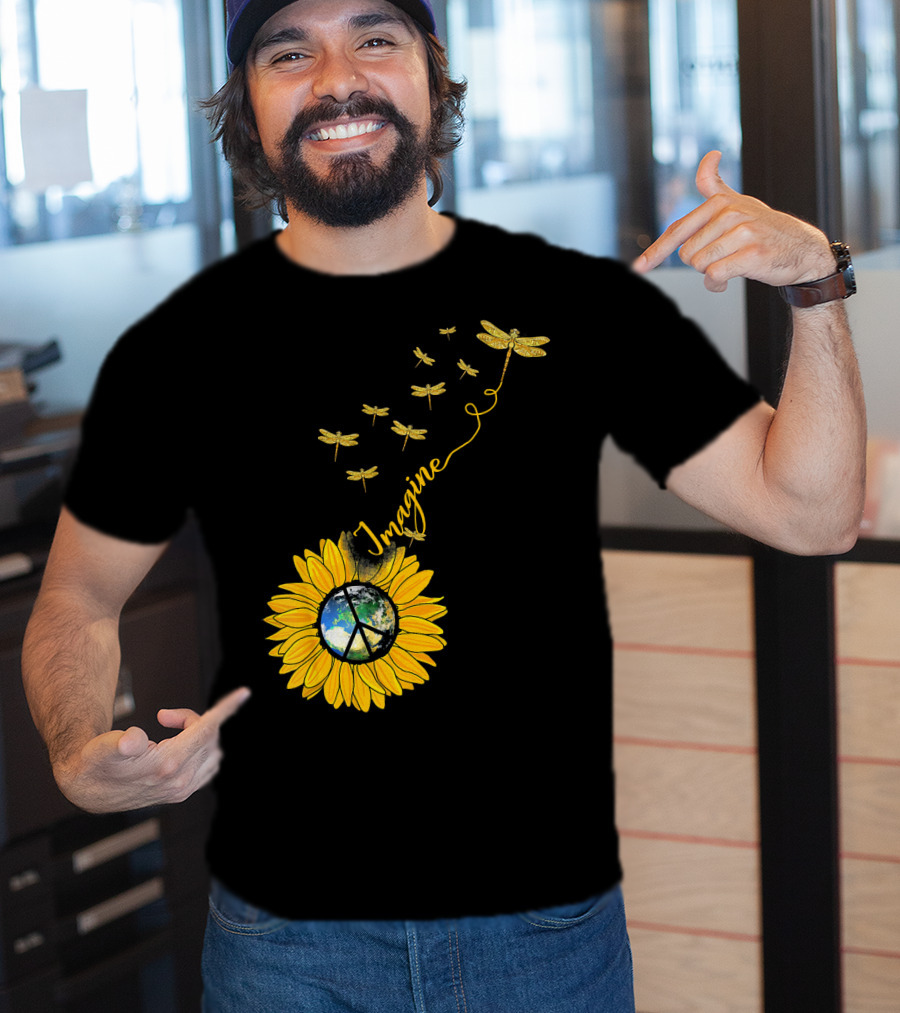 Imagine Peace Earth Sunflower Dragonflies T-Shirt
