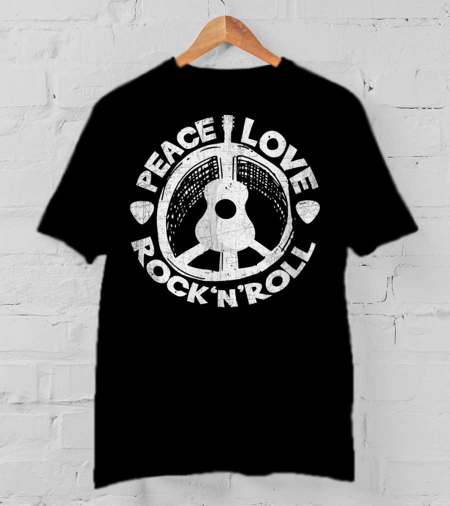 Peace Love Rock And Roll Retro Guitar T-Shirt