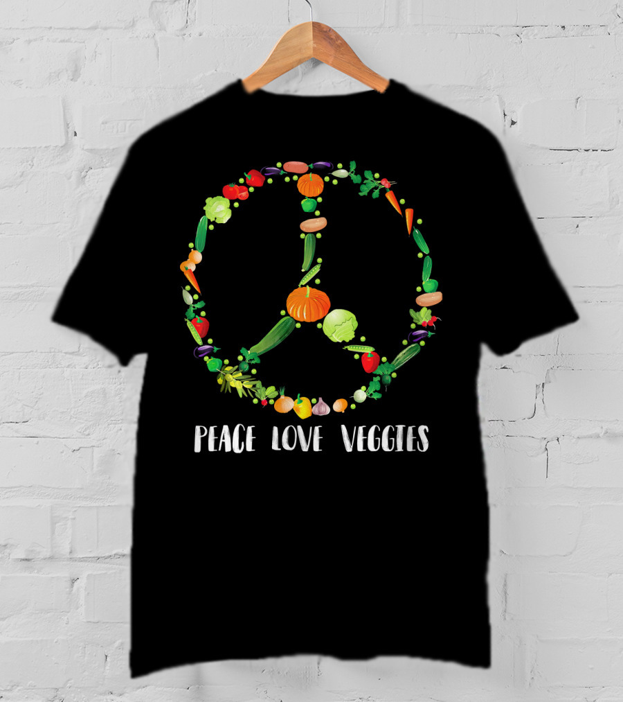 Peace Love Veggies Iconic Peace Symbol Bunch T-Shirt