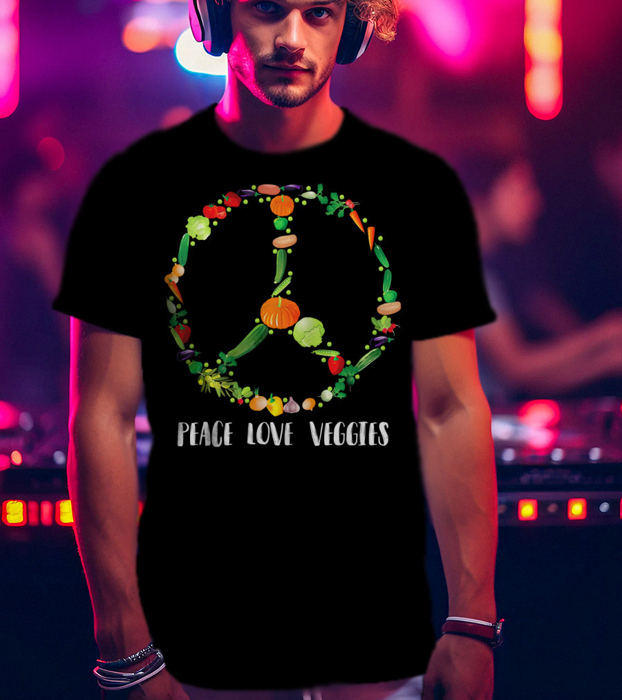 Peace Love Veggies Iconic Peace Symbol Bunch T-Shirt