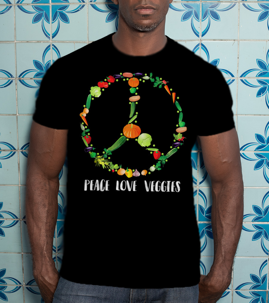 Peace Love Veggies Iconic Peace Symbol Bunch T-Shirt