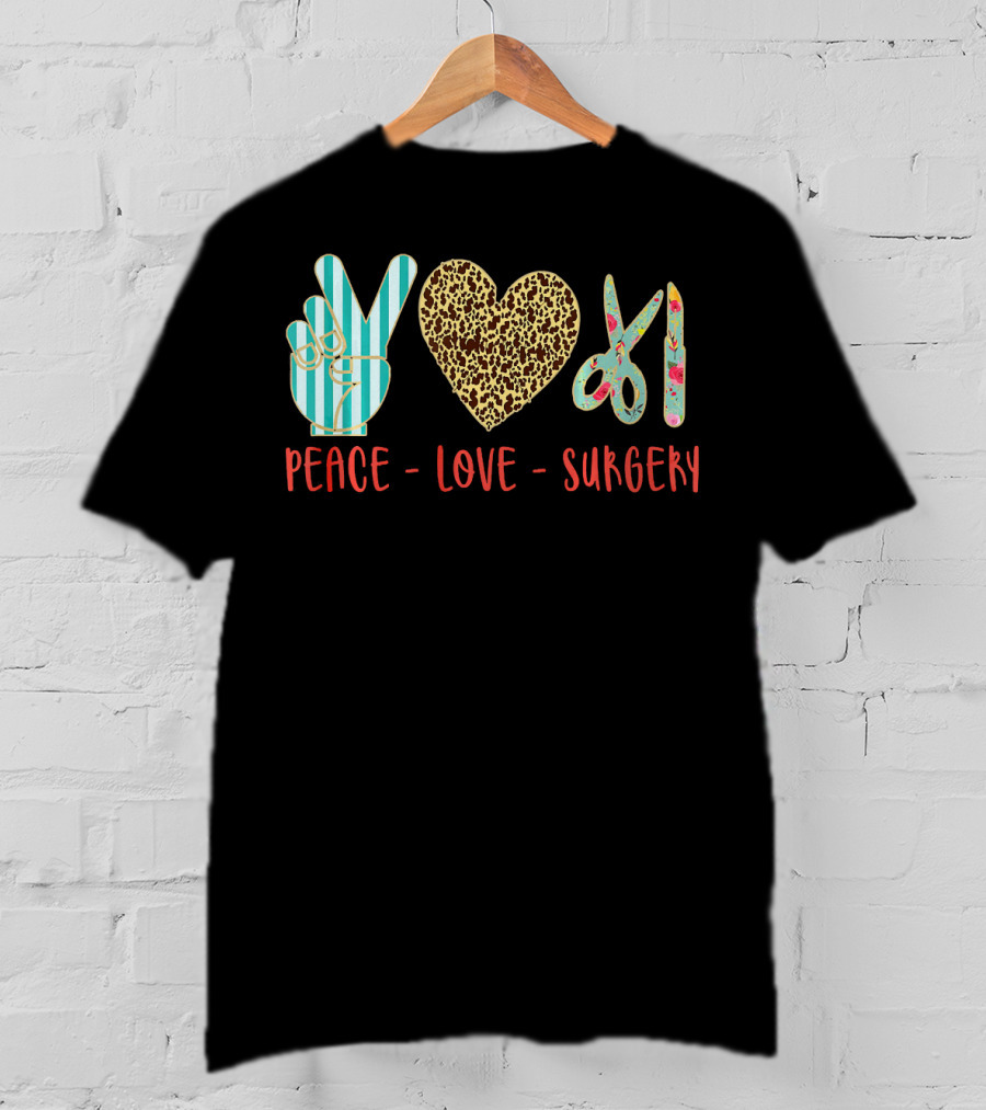 Peace Love Surgery Hand Gesture Heart Scissors T-Shirt