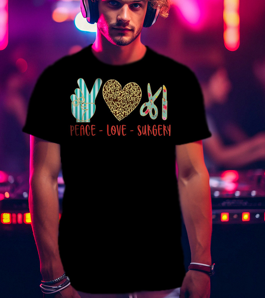Peace Love Surgery Hand Gesture Heart Scissors T-Shirt