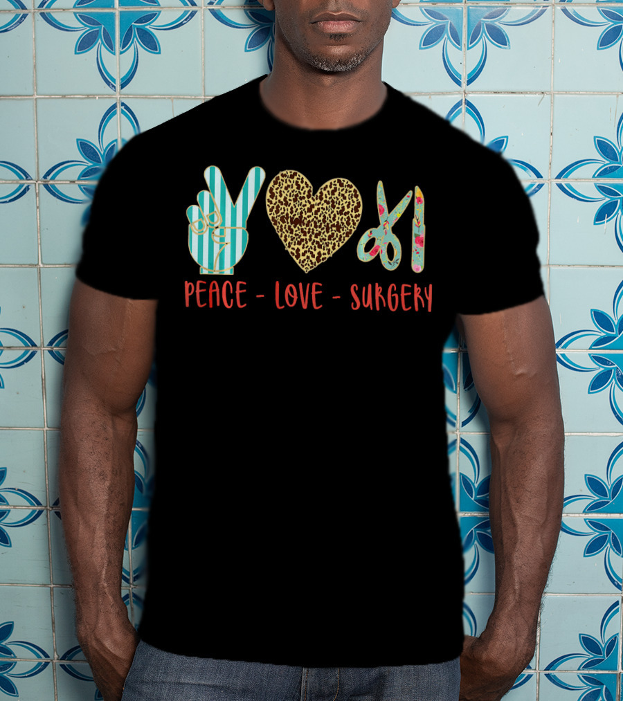Peace Love Surgery Hand Gesture Heart Scissors T-Shirt