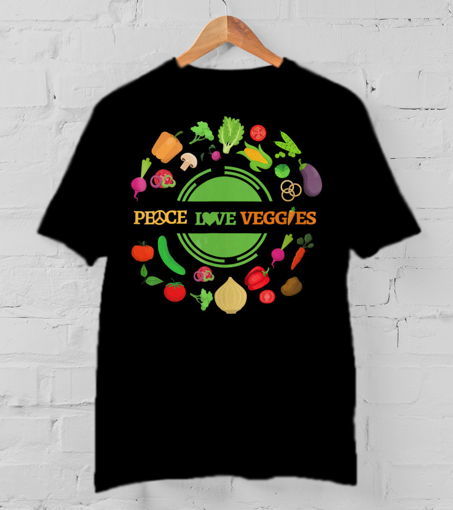 PEACE LOVE VEGGIES Circle Of Fresh Vegetables T-Shirt