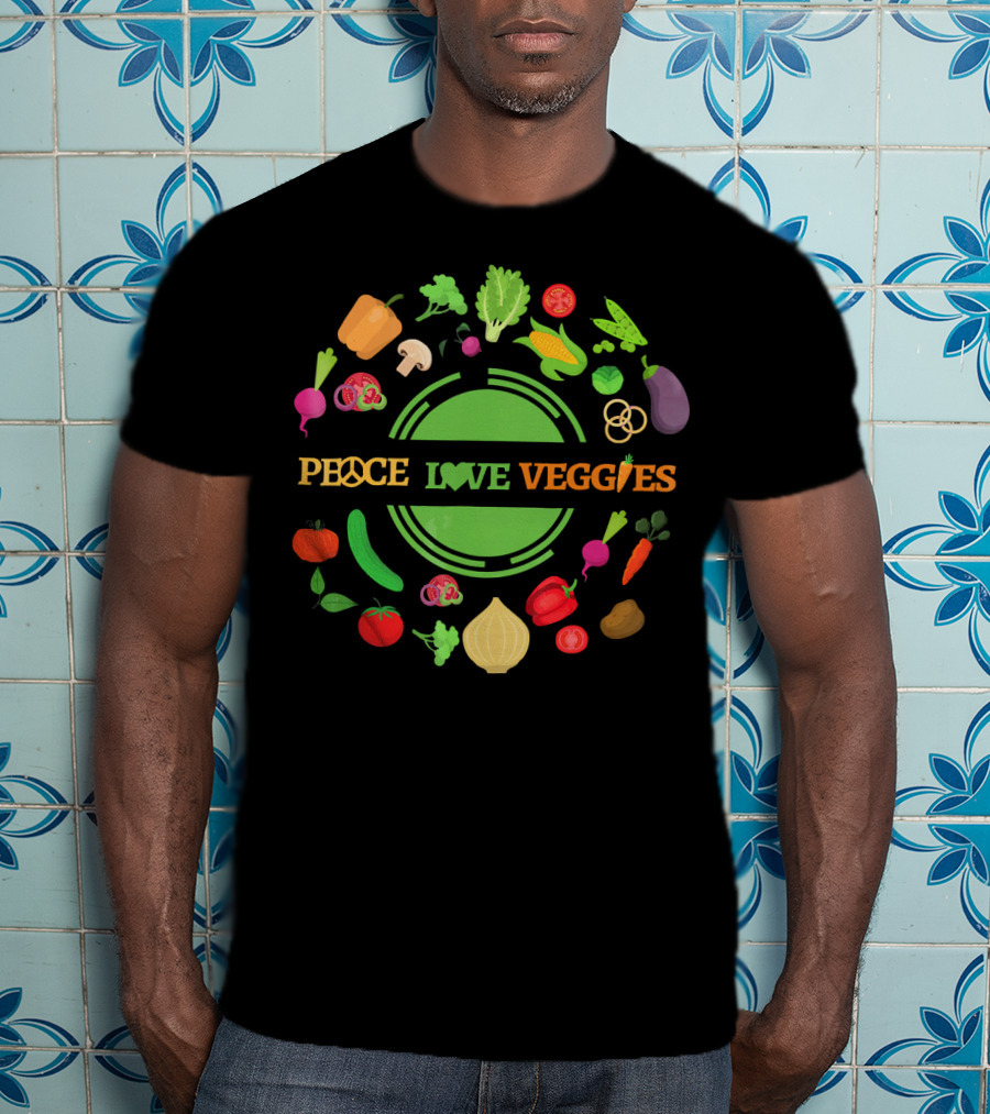 PEACE LOVE VEGGIES Circle Of Fresh Vegetables T-Shirt