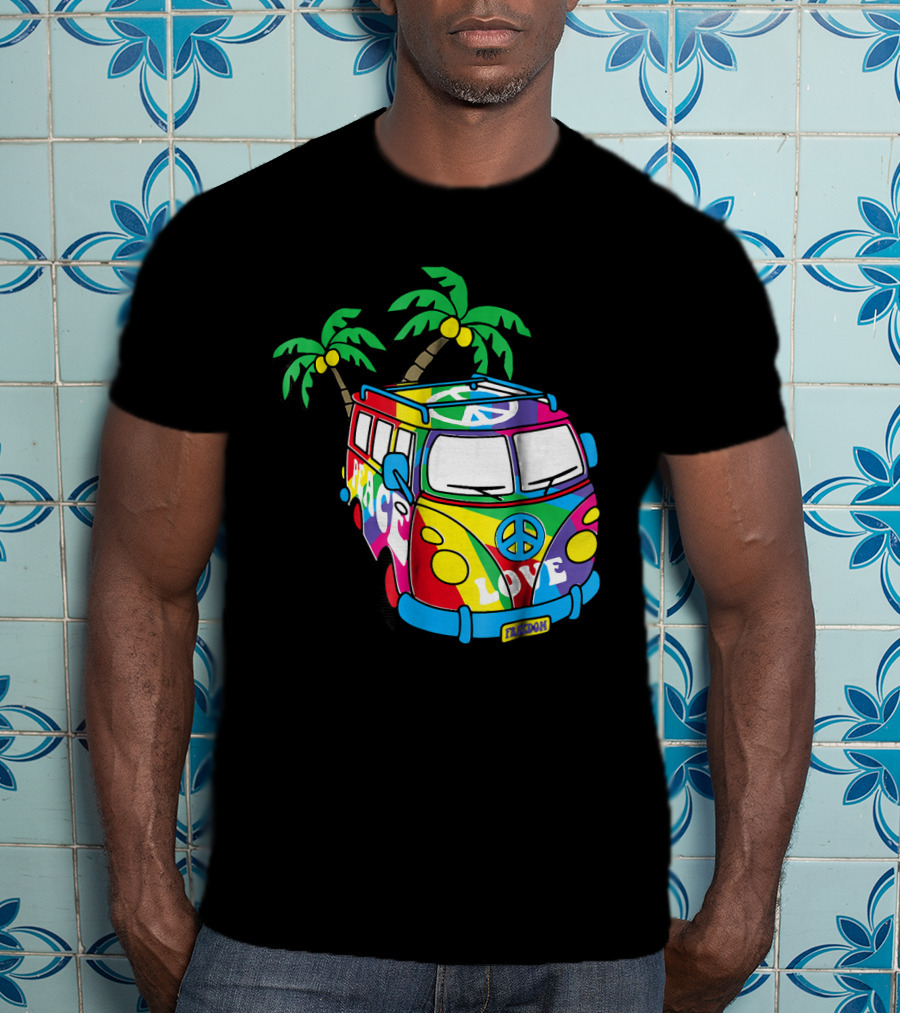 Peace Love Symbol Groovy Retro 60s Hippie Van Palm Trees Psychedelic T-Shirt